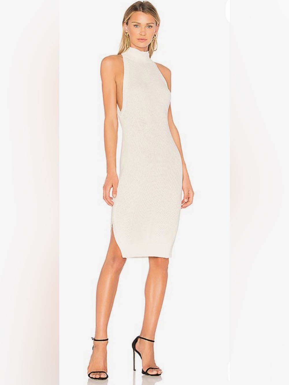 aq/aq Ivory Ribbed Knit Mock Neck Midi Dress Bodycon NWT Size 10